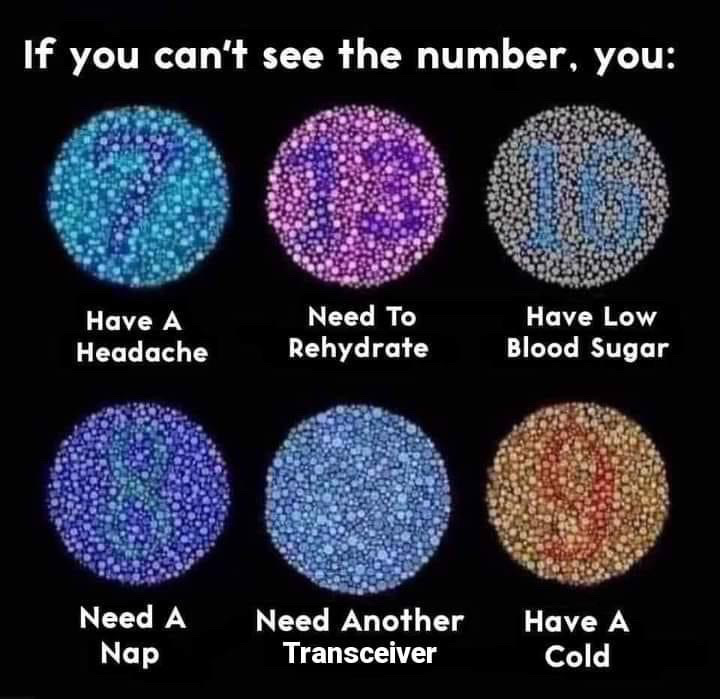 äöö
Have A
Headache
Need A
Nap
Need To
Rehydrate
Need Another
Transceiver
Blood Sugar
Have A
cold